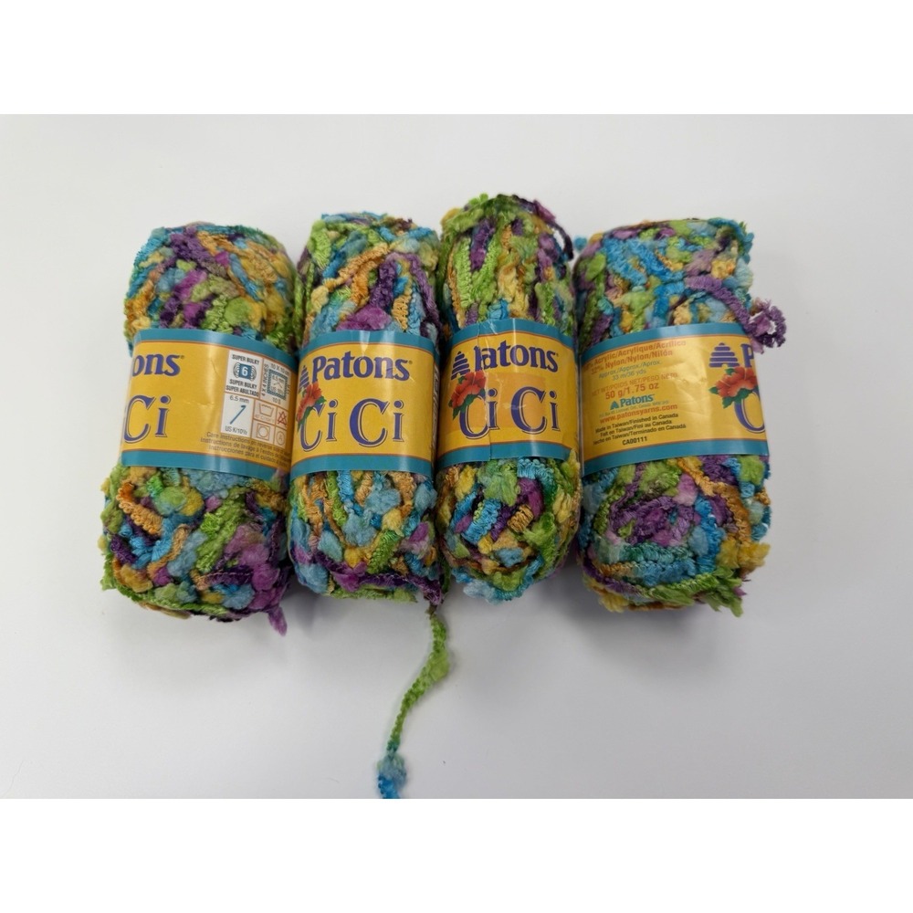Patons‎ Ci Ci Yarn Lot 4 Super Bulky Pom Pom Novelty Multicolor Parade